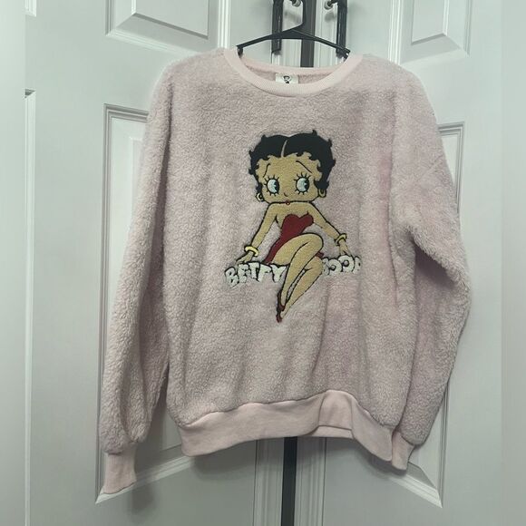⚡EVERYTHING MUST GO⚡ Betty Boop Fleece Embroidered Pink  Sweatshirt Women’s - Picture 1 of 7